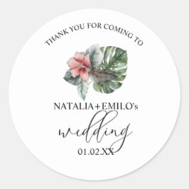 Watercolor Monstera Blad Groene Huwelijks Boda Ronde Sticker