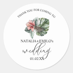 Watercolor Monstera Blad Groene Huwelijks Boda Ronde Sticker