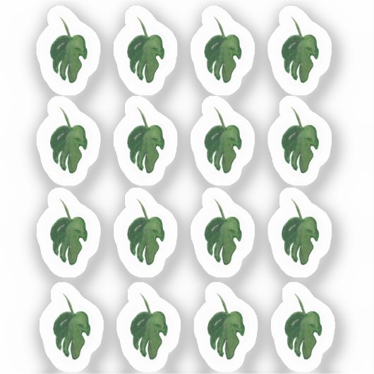 Watercolor Monstera Blad Groene Sticker Set (Voorkant)