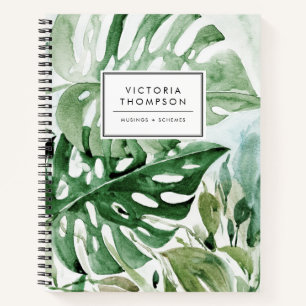 Watercolor Monstera Bladeren Tropische Groene Krui Notitieboek