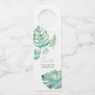 Watercolor Monstera Bladeren Wijnlabel Flessenhanger