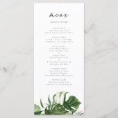 Watercolor Monstera Botanische Tropische Bruiloft Menu (Voorkant)