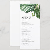Watercolor Monstera Groene Tropische Bruiloft Menu (Voorkant / Achterkant)