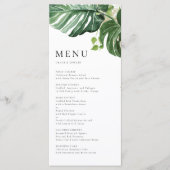 Watercolor Monstera Groene Tropische Bruiloft Menu (Voorkant)