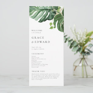 Watercolor Monstera Groene Tropische Bruiloft Programmakaart