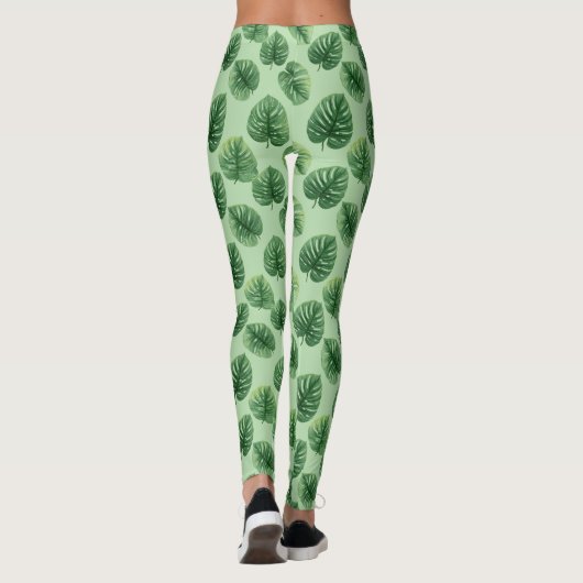 Watercolor Monstera Leaf Pattern Leggings (Achterkant)