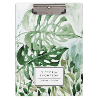 Watercolor Monstera Leaves Tropical Greenery Klembord