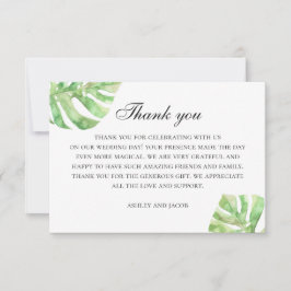 Watercolor monstera. Tropische groene wedding Bedankkaart
