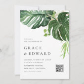 Watercolor Monstera Tropische Trouw QR Code Kaart (Voorkant)