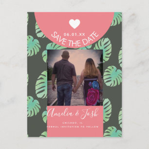Watercolor Monsteras Roze Save the Date Postkaart