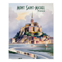 Watercolor Mont Saint Michel Frankrijk Oude Reispr