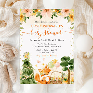 Watercolor Mooie Bloemrijke Vos Baby Shower Kaart