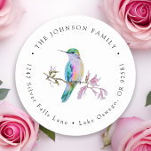 Watercolor Mooie Kolibrie Retouradres Ronde Sticker