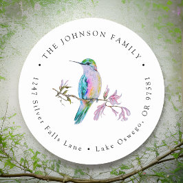 Watercolor Mooie Kolibrie Retouradres Ronde Sticker