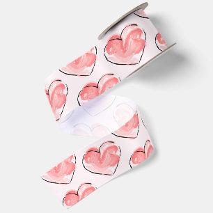 Watercolor Mooie Roze Hart Satijnen Lint