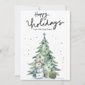 Watercolor Mooie Sneeuwman Kerst Plat Feestdagenkaart (Voorkant)