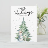 Watercolor Mooie Sneeuwman Kerst Plat Feestdagenkaart (Staand voorkant)