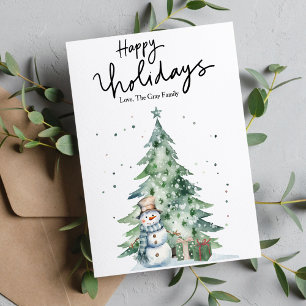 Watercolor Mooie Sneeuwman Kerstmis Plat Feestdagenkaart
