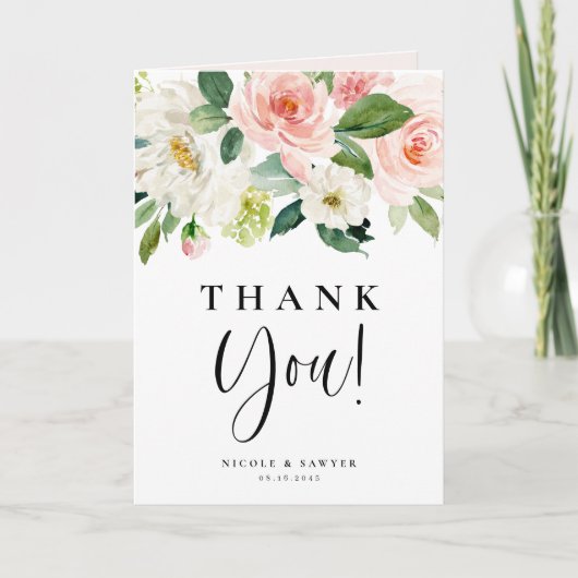 Watercolor Mooie Tuin Bloemen Bruiloft Bedankkaart (Voorkant)