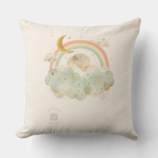 Watercolor Moon & Rainbow Nursery Pillow | Mint Kussen (Voorkant)
