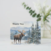 Watercolor Moose in Snow Thank You  Briefkaart (Staand voorkant)