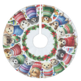 Watercolor Moppige Honden in Truien Kerstboom Rok