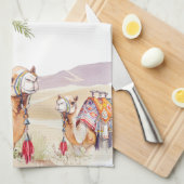 Watercolor Moroccan Camels Journey Kitchen Towels Theedoek (Quarter Fold)
