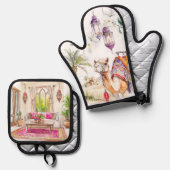 Watercolor Moroccan Kitchen Artistry Ovenwant & Pannenlap Set (Voorkant / Achterkant)
