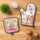 Watercolor Moroccan Kitchen Artistry Ovenwant & Pannenlap Set (Top down)