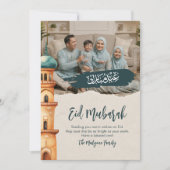 Watercolor Mosque Illustration Family Photo Eid  Feestdagenkaart (Voorkant)
