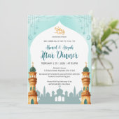 Watercolor Mosque Mint Teal & Gold Ramadan Iftar Kaart (Staand voorkant)