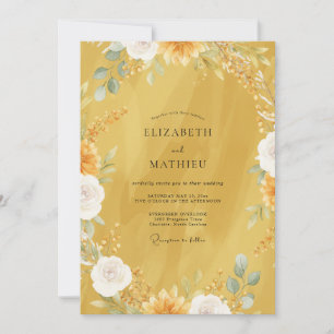 Watercolor Mosterd Wilde Bloemen Bruiloft Kaart