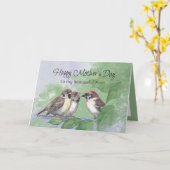 Watercolor Mother Sparrow Feeding Chicks Kaart (Gele Bloem)