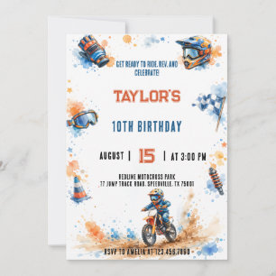 Watercolor Motocross Smerig Oranje Blauw Verjaarda Kaart
