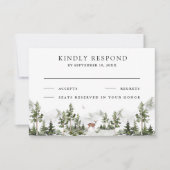 Watercolor Mountain Forest Deer Wedding RSVP Kaartje (Voorkant)