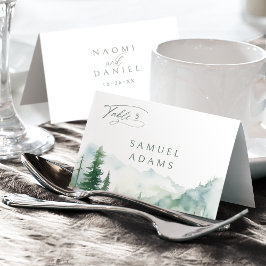 Watercolor Mountain Forest Foldable Place Card Kaart