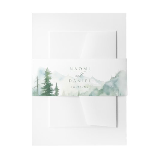 Watercolor Mountain Forest Rustic Wedding Uitnodigingen Wikkel (Voorkant Voorbeeld)