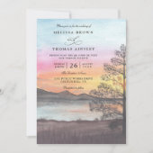 Watercolor Mountain Lake View QR Code Wedding Kaart (Voorkant)