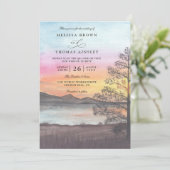 Watercolor Mountain Lake View QR Code Wedding Kaart (Staand voorkant)