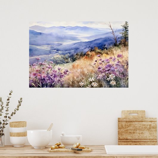 Watercolor Mountain Nature Print (Keuken)
