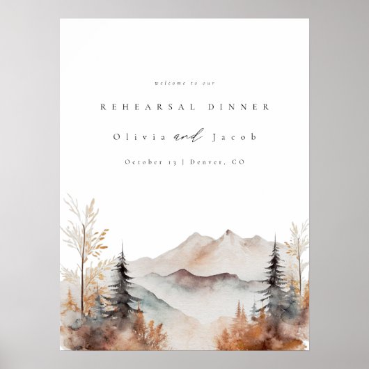 Watercolor Mountain Probediner Welkom Poster (Voorkant)