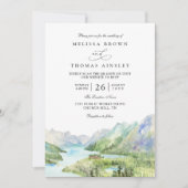 Watercolor Mountain Rustic Lakes QR Code Wedding Kaart (Voorkant)