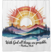 Watercolor Mountain Sunrise Bible Verse Douchegordijn (Voorkant)
