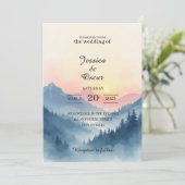 Watercolor Mountain Sunrise Wedding Invitation Kaart (Staand voorkant)