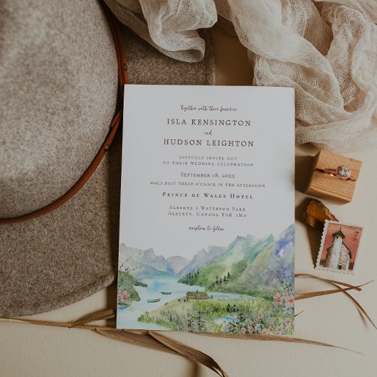 Watercolor Mountain | Waterton Lakes Wedding Kaart