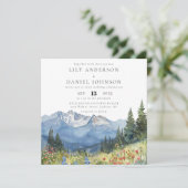 Watercolor Mountain Wildflower Photo Wedding Kaart (Staand voorkant)