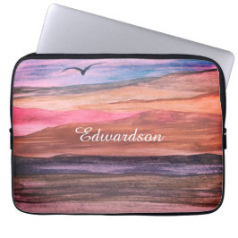 Watercolor Mountains Bergbereik Landschap Script N Laptop Sleeve