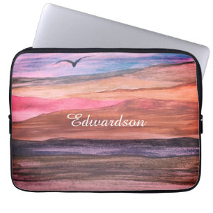 Watercolor Mountains Bergbereik Landschap Script N Laptop Sleeve