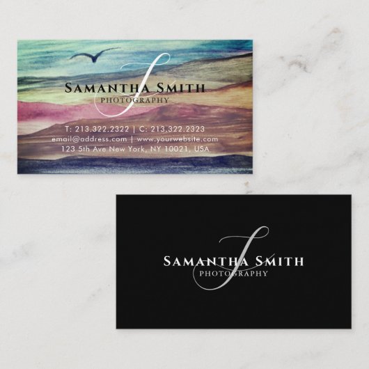 Watercolor Mountains Range Script Handtekening Visitekaartje (Voorkant / Achterkant)