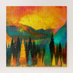 Watercolor Mountains  Wooden Box Sign Acrylic Prin Legpuzzel